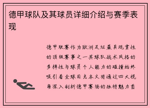 德甲球队及其球员详细介绍与赛季表现