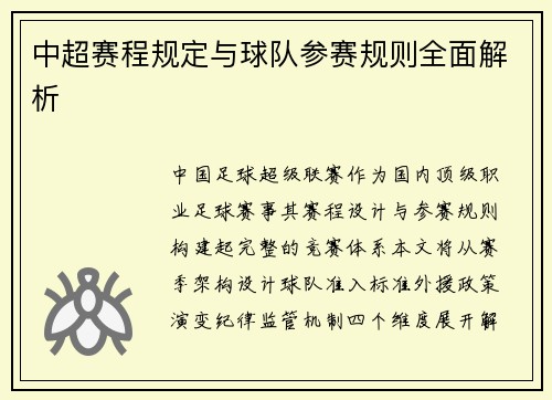 中超赛程规定与球队参赛规则全面解析
