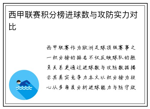 西甲联赛积分榜进球数与攻防实力对比